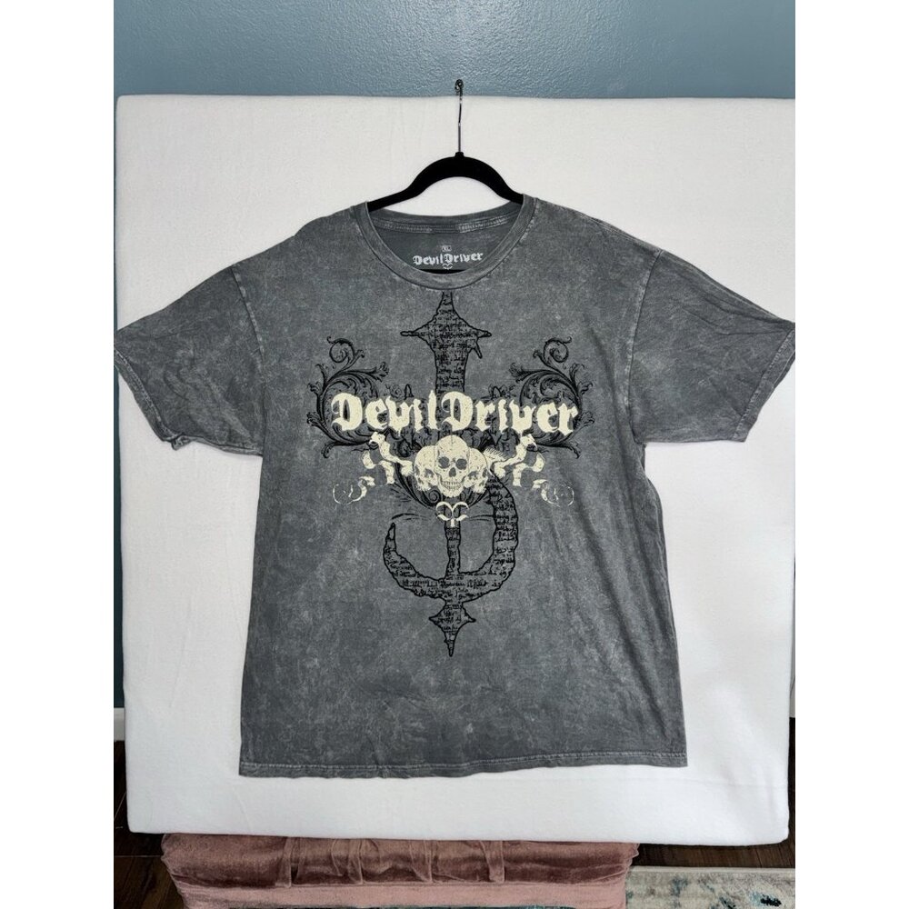 DevilDriver Skull Trio Relaxed XL AcidWash Grey Shirt Ripple Junction Super Soft